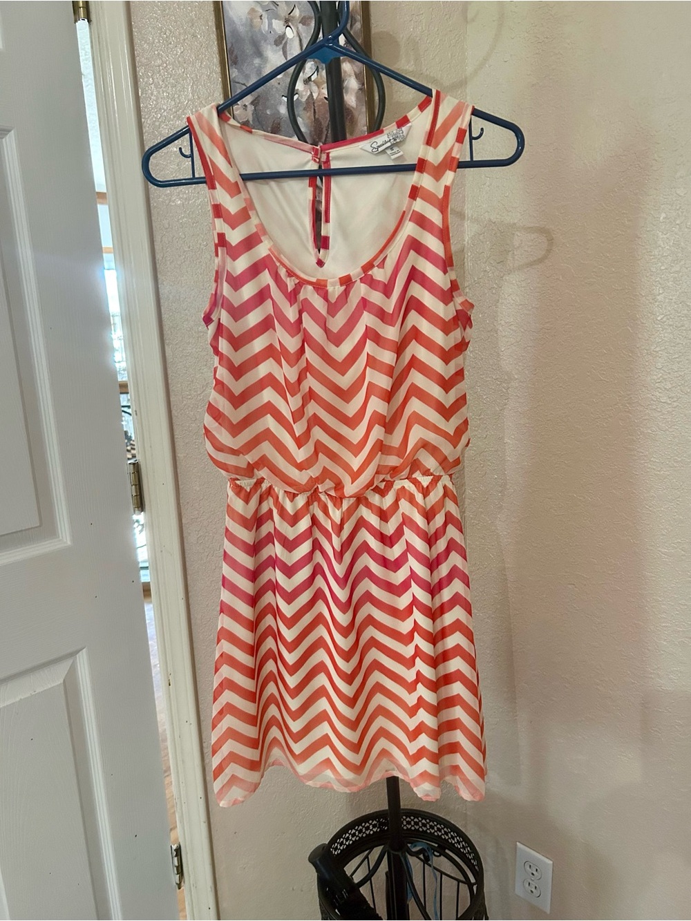 Speechless Orange & White Chevron Striped Knee Length Sundress Women’s Small